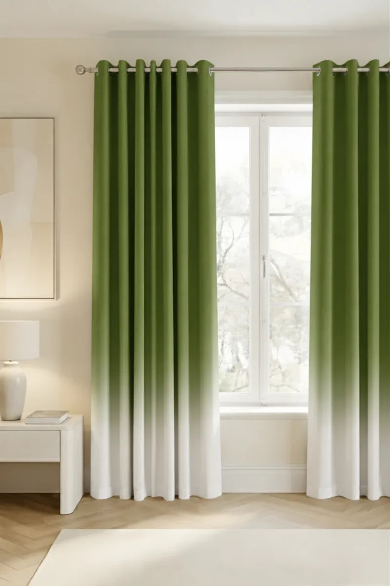 Moss Green (#577022) Frosted Ombre Velvet Curtains – Set of 2 Panels