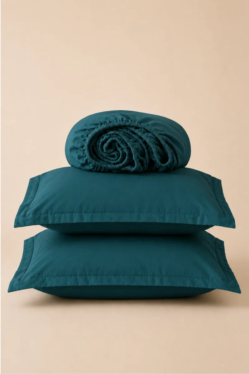Deep Teal Solid 3-Piece Bedsheet Set