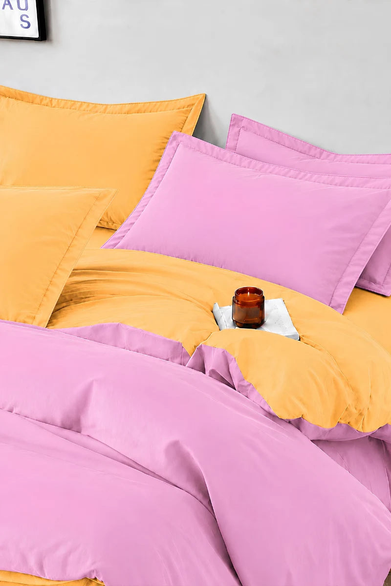Mustard Yellow & Lilac Pink Reversible 6-Piece Duvet Cover Set