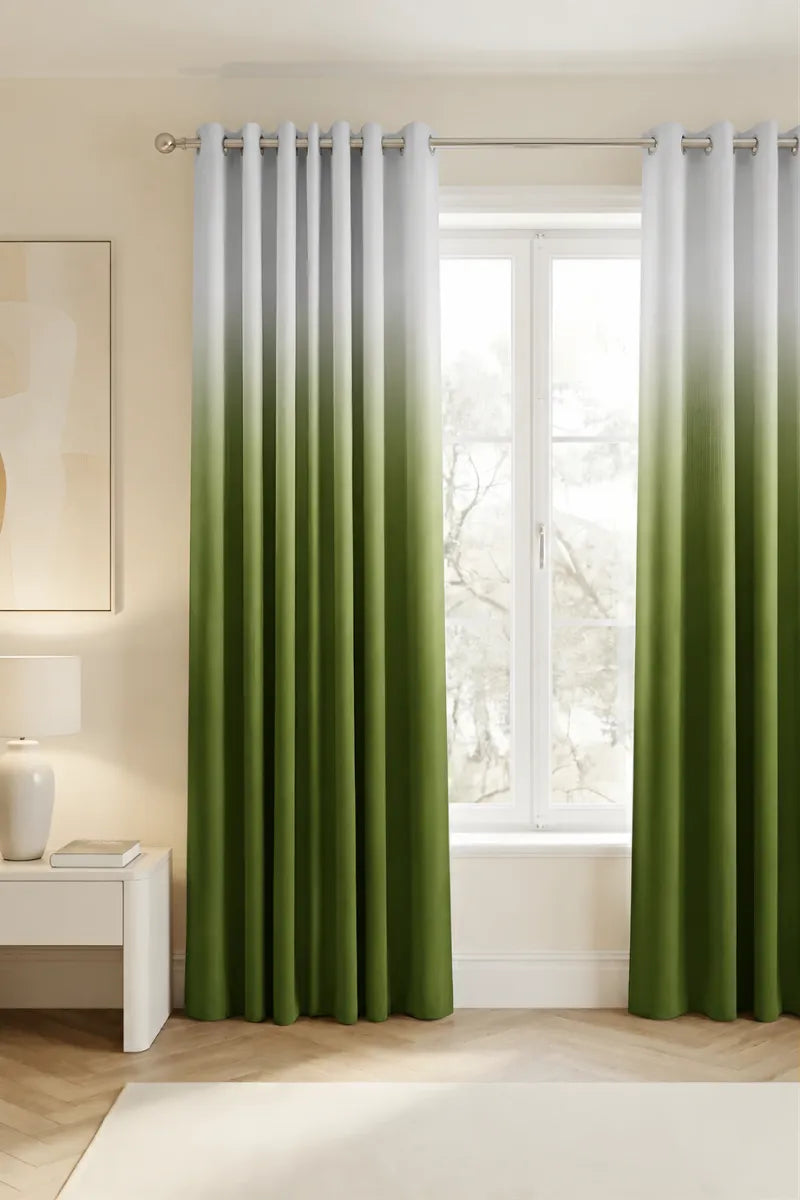 Olive Green (#577022) Dip-Dye Ombre Velvet Curtains – Set of 2 Panels