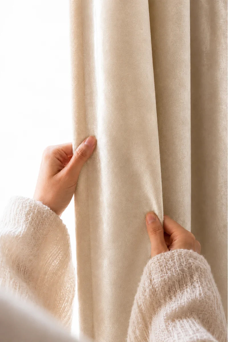 Cream Solid Velvet Curtains - Set of 2 Panels