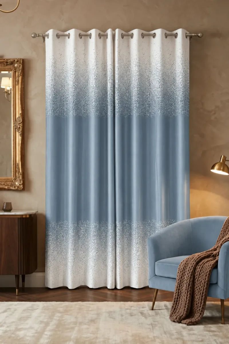 Dusty Blue (#9EB2C0) Speckled Ombre Velvet Curtains – Set of 2 Panels