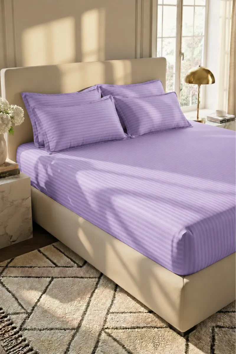 Lavender Purple Stripe Fitted Bedsheet - King Size