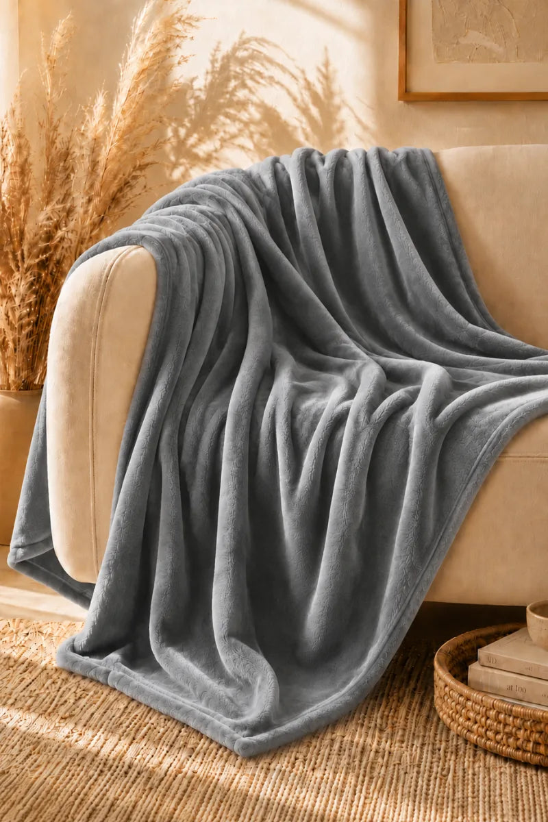 Grey Fleece Throw Blanket