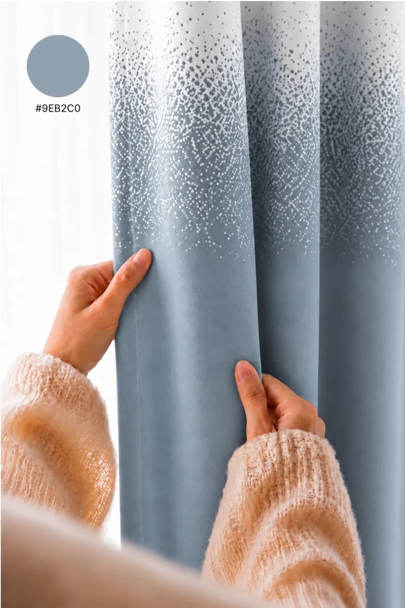 Dusty Blue (#9EB2C0) Speckled Ombre Velvet Curtains – Set of 2 Panels
