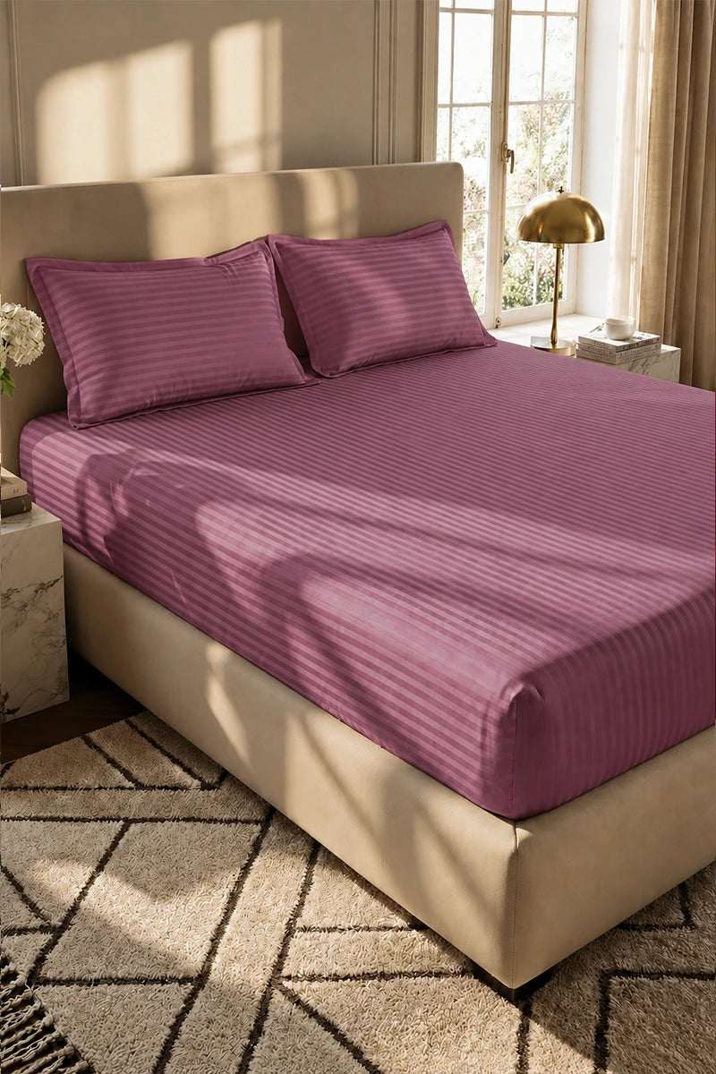 Mauve Stripe Fitted Bedsheet - King Size