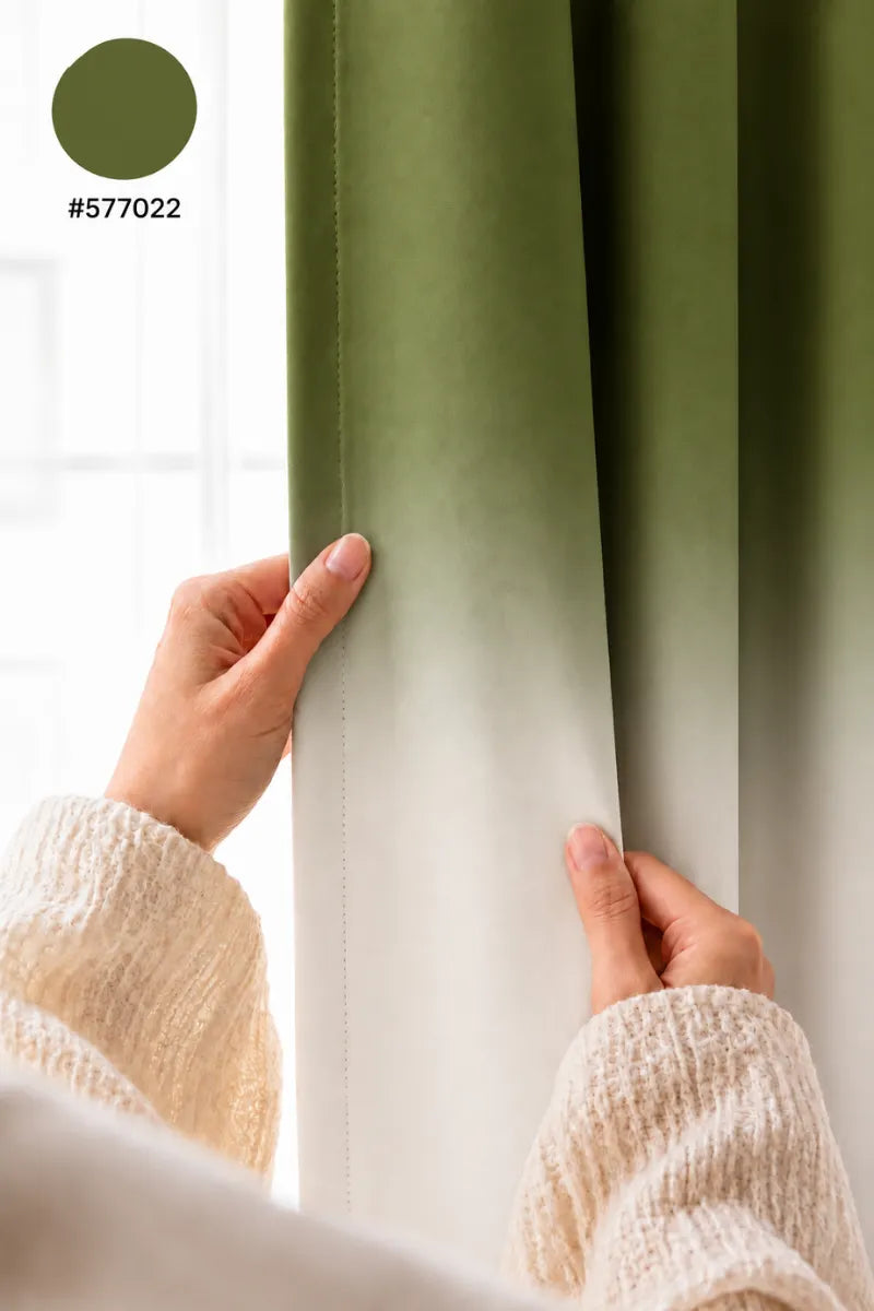 Moss Green (#577022) Frosted Ombre Velvet Curtains – Set of 2 Panels