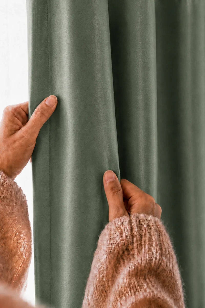 Sage Green Imperial Border Velvet Curtains - Set of 2 Panels