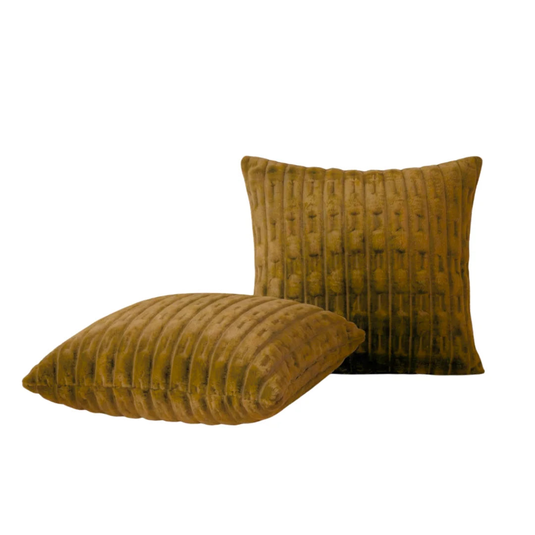 Gold Embossed Fleece Texture Cushion – Rich Texture & Hidden Zip (Pack of 2)