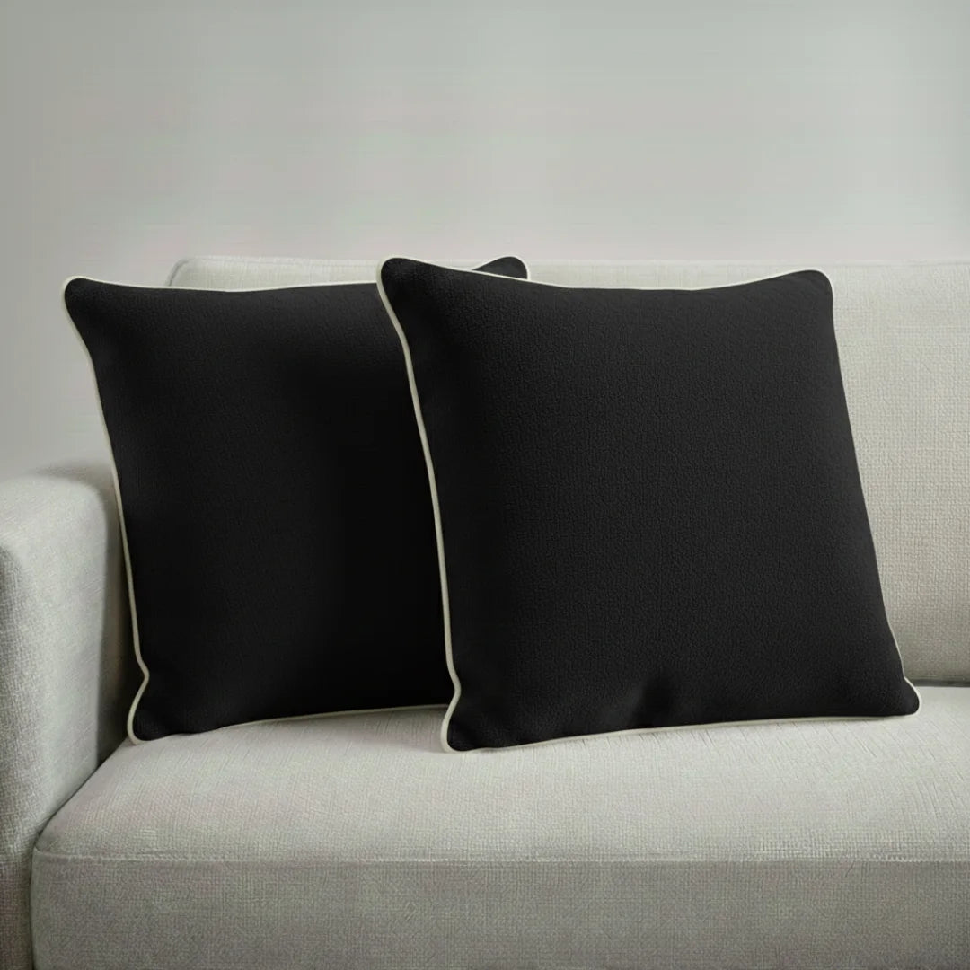 Black Modern Terry Cushion – Soft Texture & Hidden Zip (Pack of 2)