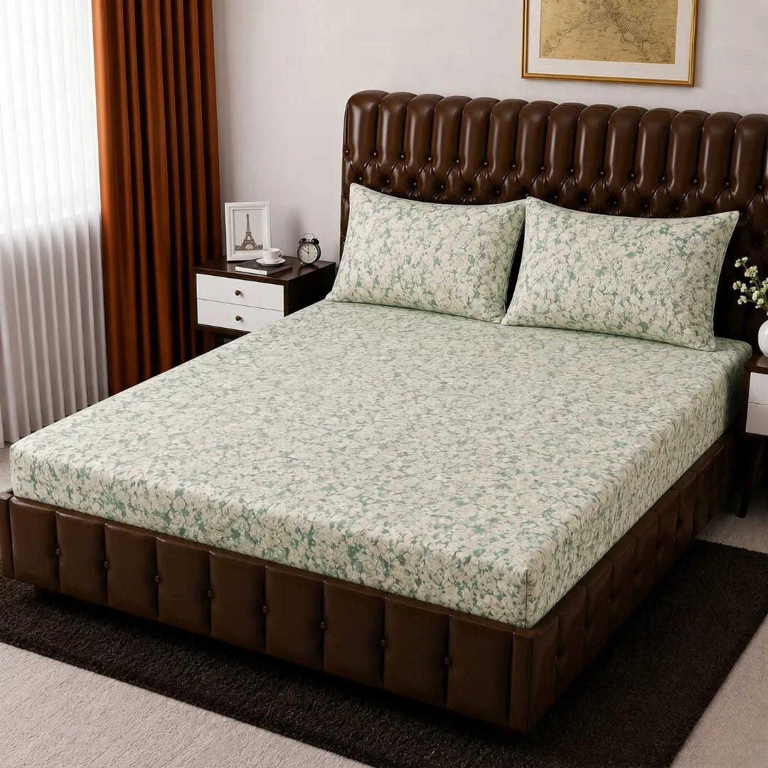 Floral Micro Cotton Fitted Sheet Set 72×78 + 10” with Matching Pillow Cover