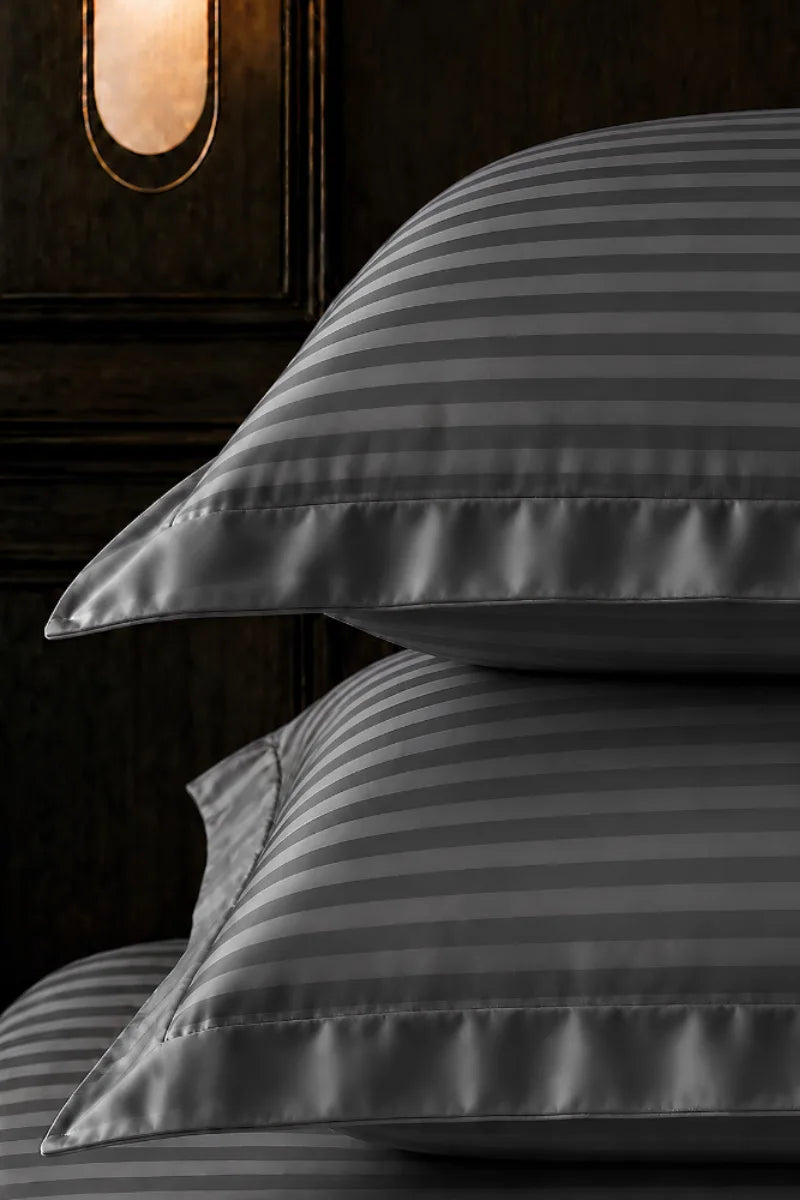 Charcoal Grey Stripe Fitted Bedsheet - King Size