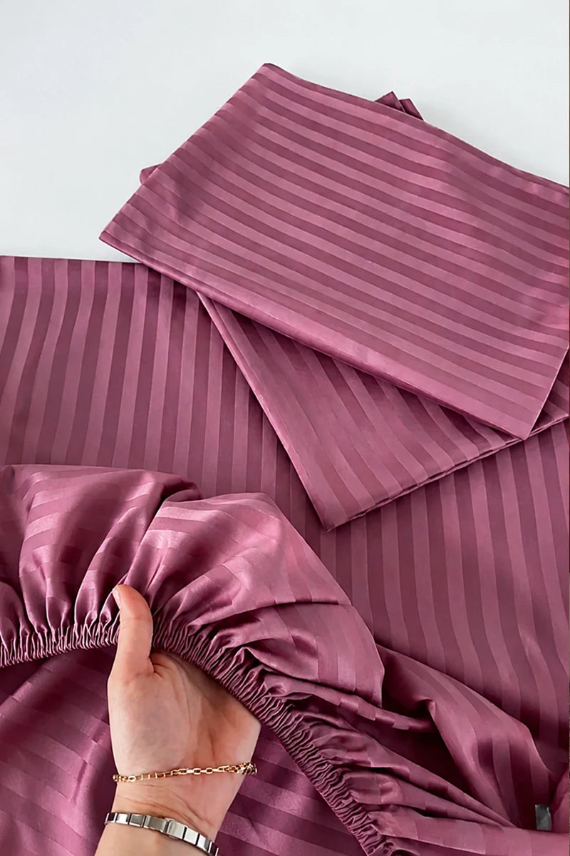 Mauve Stripe Fitted Bedsheet - King Size