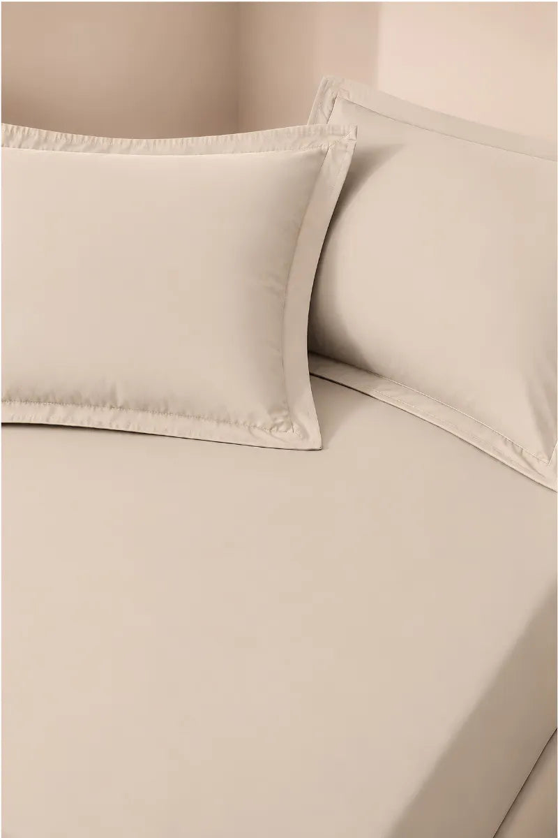 Ivory Beige Solid 3-Piece Bedsheet Set