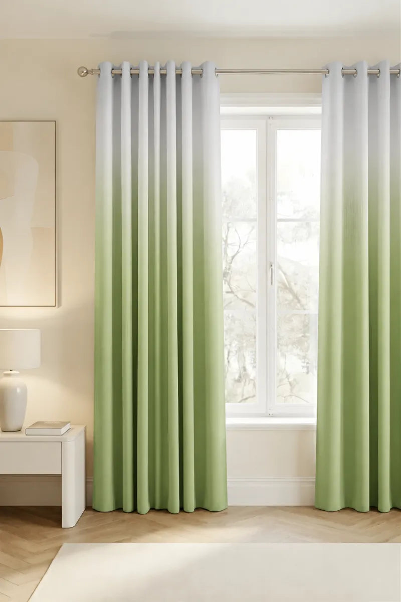 Sage Green (#B8CC8F) Dip-Dye Ombre Velvet Curtains – Set of 2 Panels