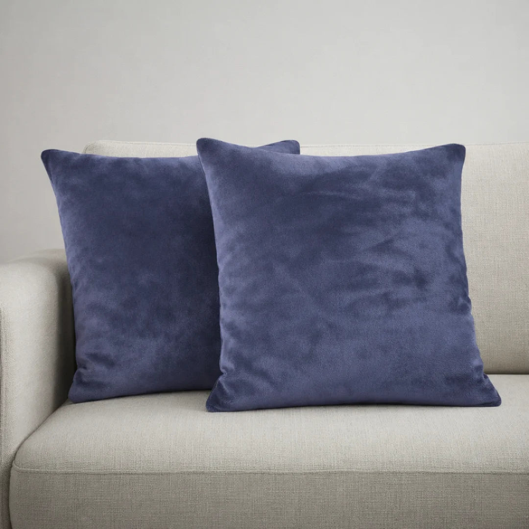 Steel Blue Plain Velvet Cushion Set (Pack of 2)