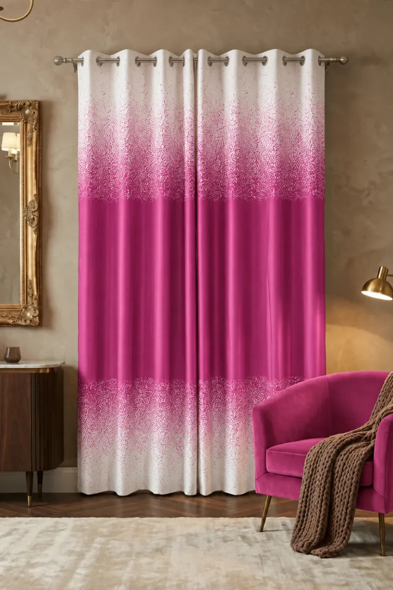Vibrant Fuchsia Pink (#B8CC82) Speckled Ombre Velvet Curtains – Set of 2 Panels