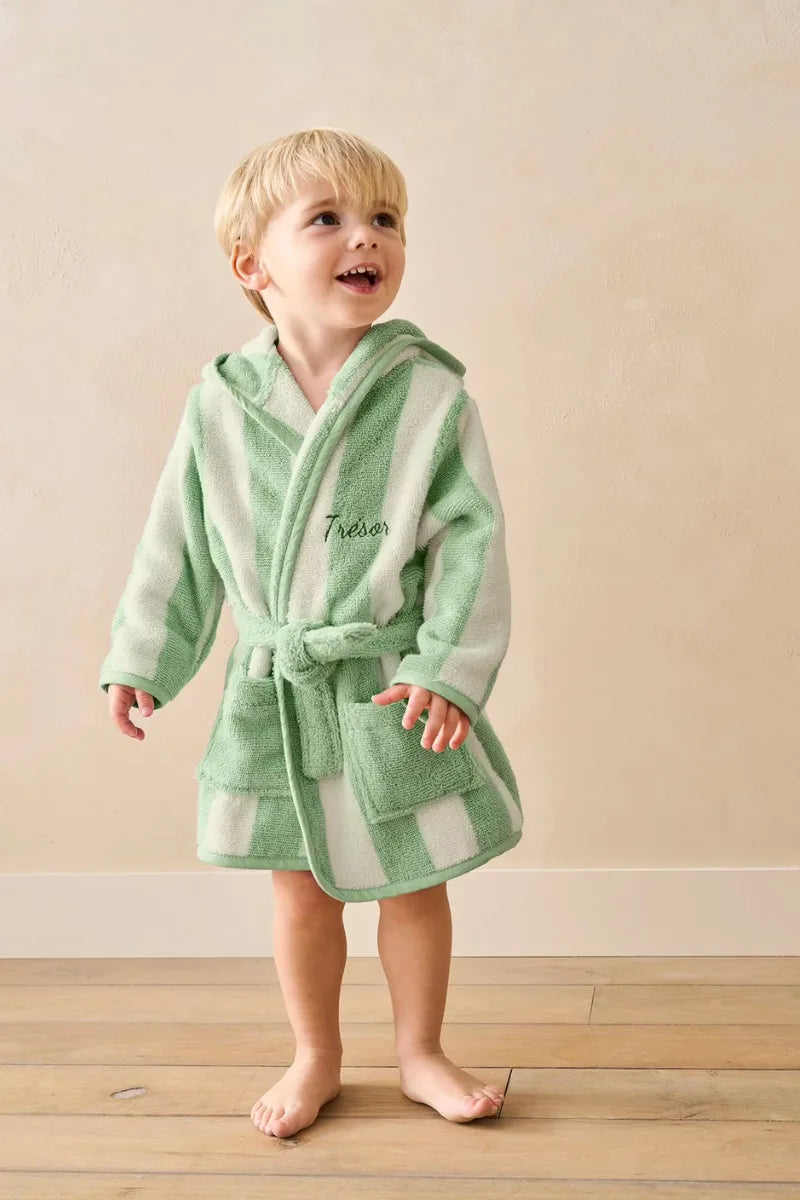 Kids Striped Green Bathrobe (2–4 Years) | Soft & Absorbent