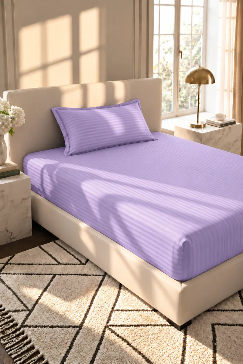 Lavender Purple Stripe Fitted Bedsheet - King Size