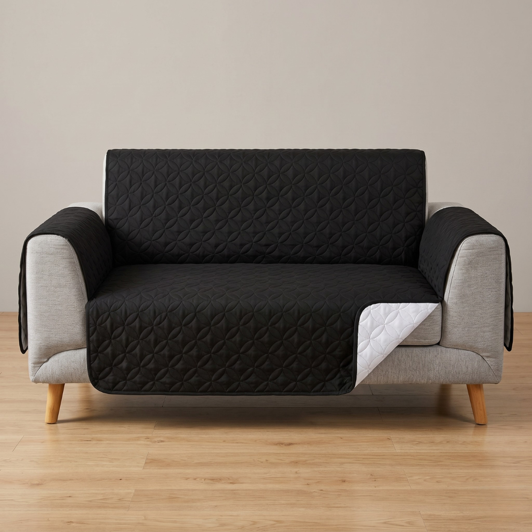Premium Ultrasonic Quilted Sofa Cover (Black Color)