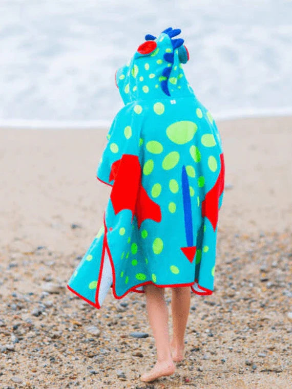 Kids Green Hoodie Towel | Printed Poncho Bath Towel