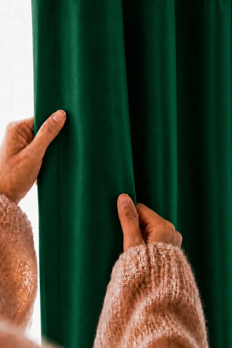 Dark Green Imperial Border Velvet Curtains - Set of 2 Panels