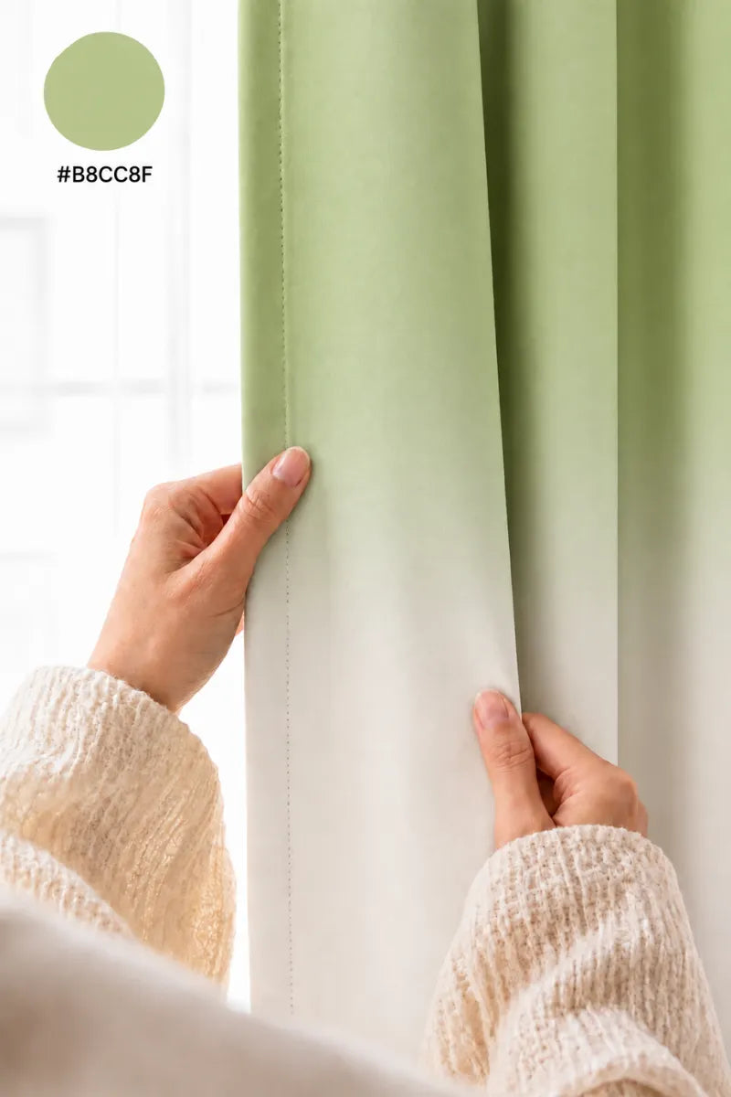 Sage Green (#B8CC8F) Frosted Ombre Velvet Curtains – Set of 2 Panels