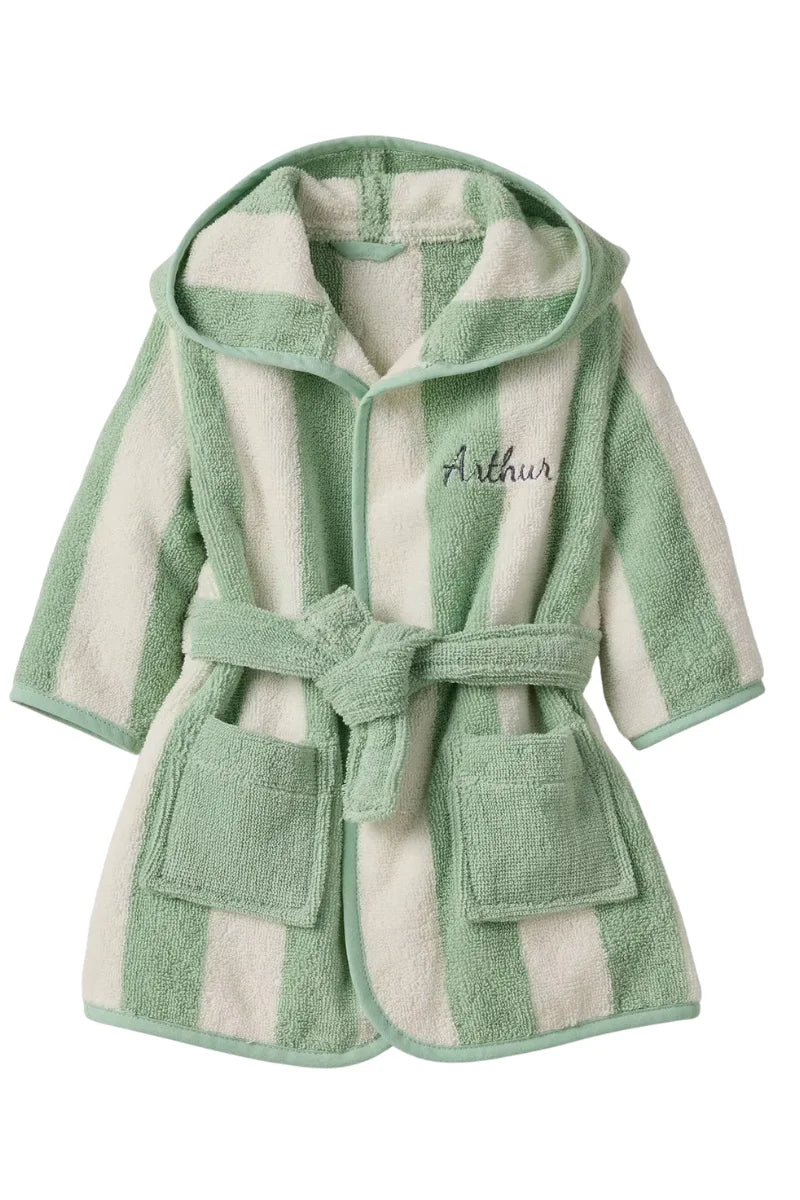 Kids Striped Green Bathrobe (2–4 Years) | Soft & Absorbent