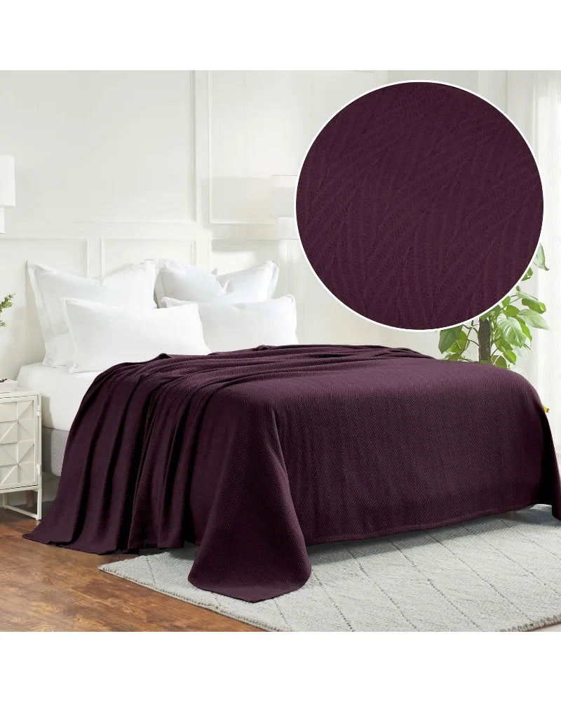 ULTRA SOFT THERMAL BLANKET – Deep Purple (Double Bed 210x240 cm) | 100% Cotton Weave | Four-Season Comfort | 250 GSM