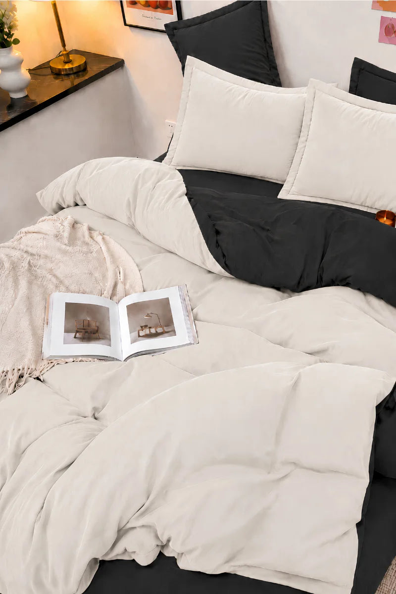 Black & Ivory Reversible 6-Piece Duvet Cover Set