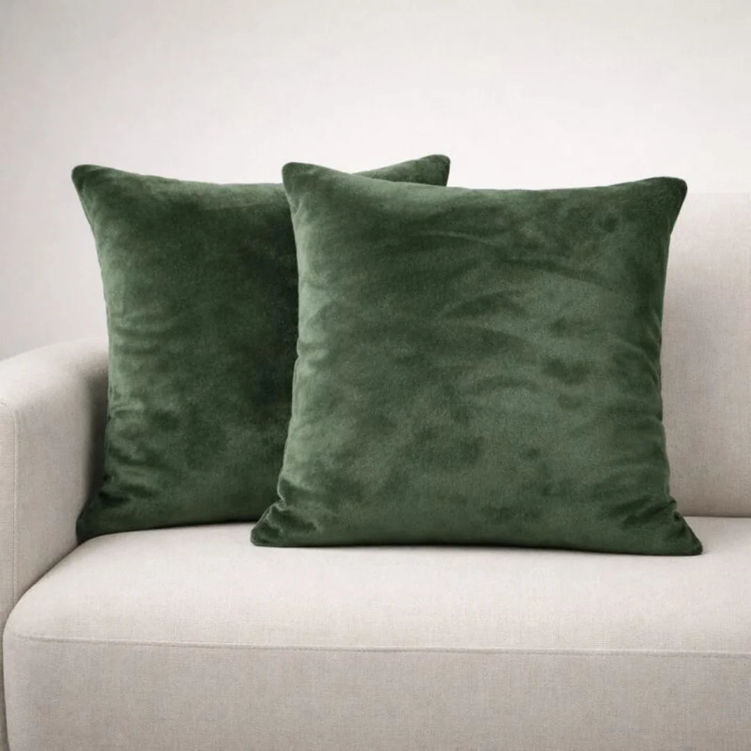 Olive Green Plain Velvet Cushion Set (Pack of 2)