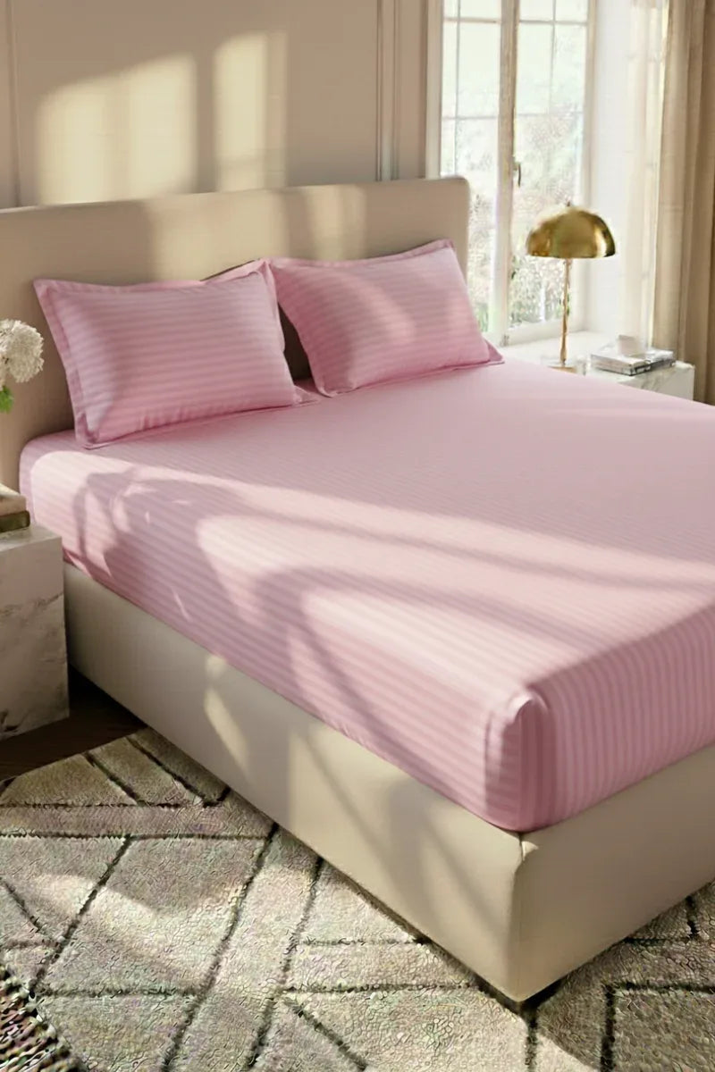 Baby Pink Stripe Fitted Bedsheet - King Size