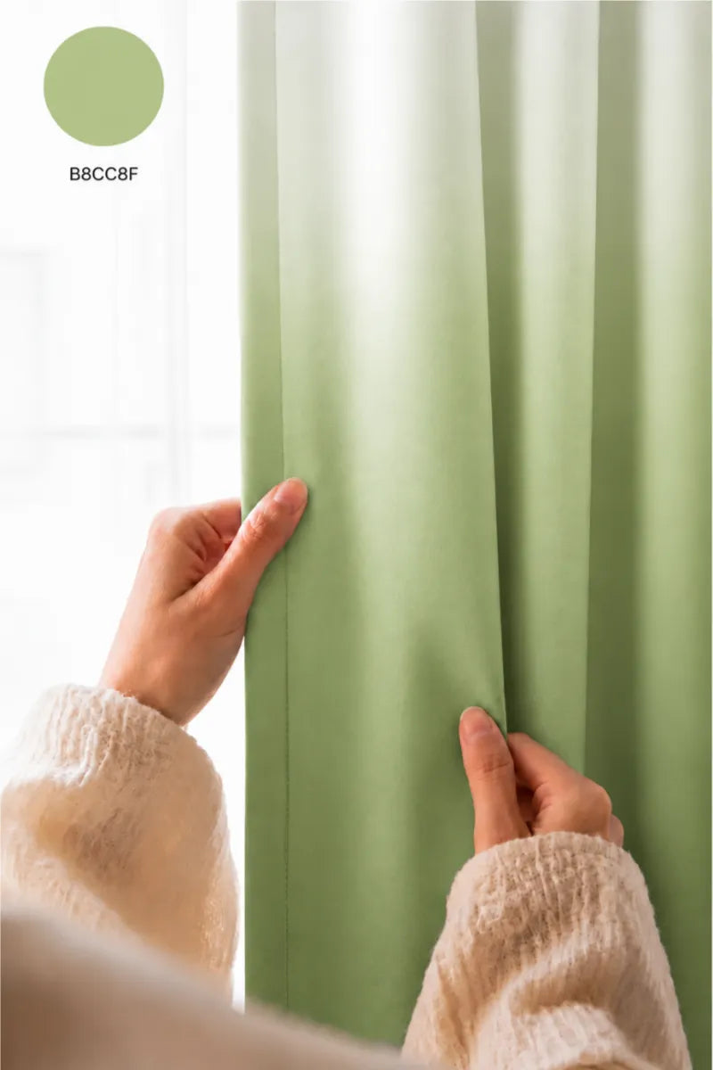 Sage Green (#B8CC8F) Dip-Dye Ombre Velvet Curtains – Set of 2 Panels