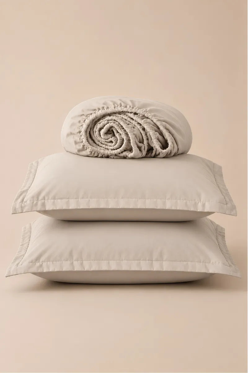 Ivory Beige Solid 3-Piece Bedsheet Set