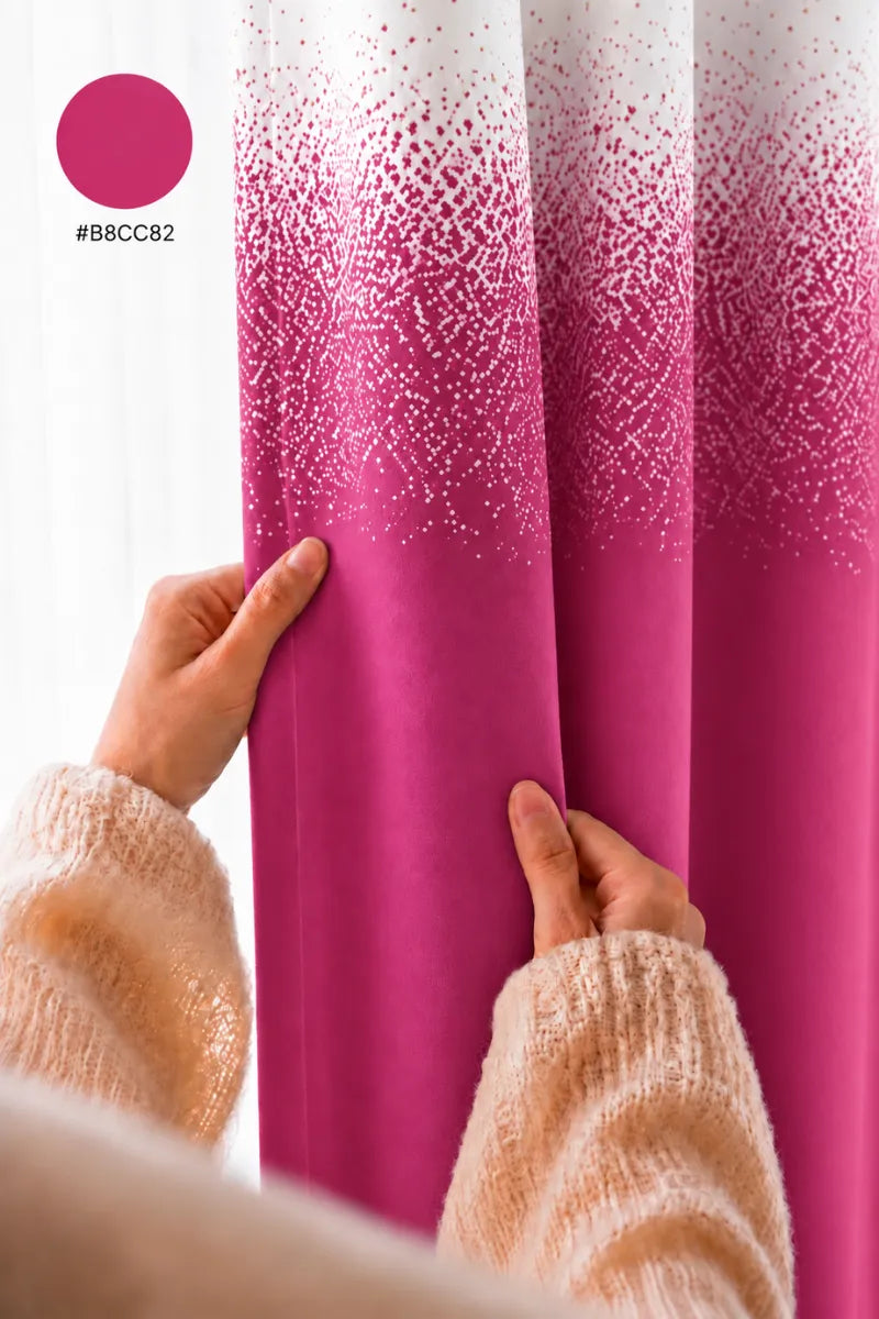 Vibrant Fuchsia Pink (#B8CC82) Speckled Ombre Velvet Curtains – Set of 2 Panels