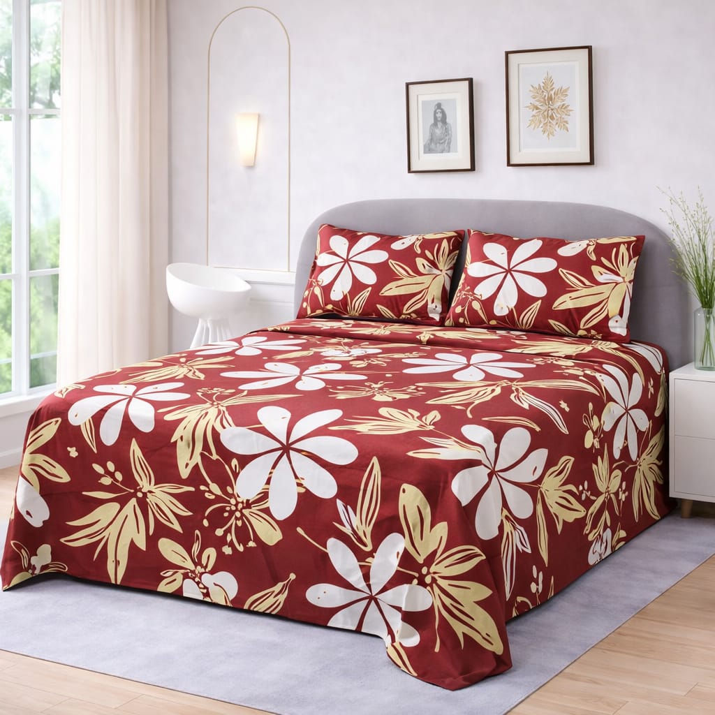 Premium Micro Rich Cotton Double Bed Bedsheet Set – 93x96 | Soft & Elegant Design