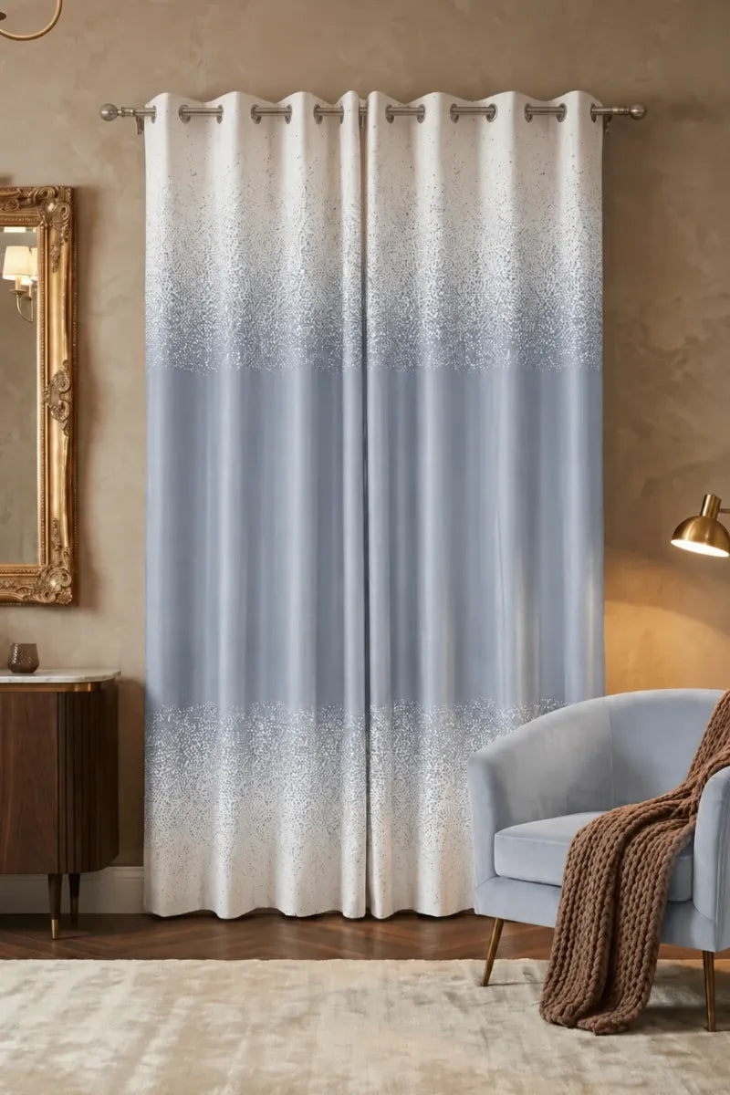 Silver Grey (#BBC5CF) Speckled Ombre Velvet Curtains – Set of 2 Panels