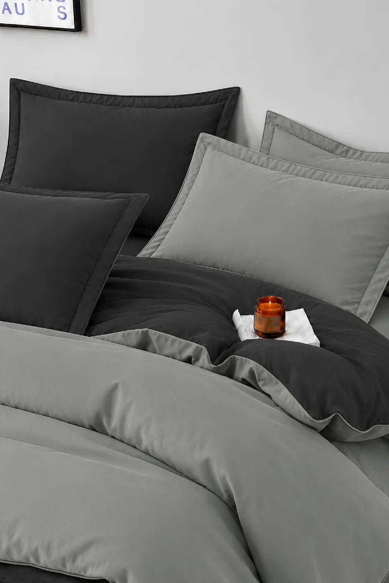 Black & Silver Grey Reversible 6-Piece Duvet Cover Set
