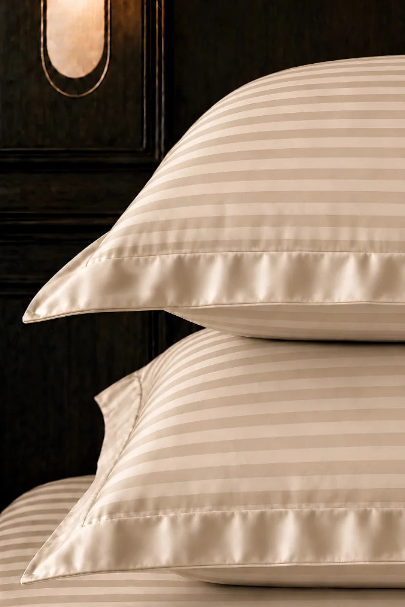 Soft Beige Stripe Fitted Bedsheet - King Size