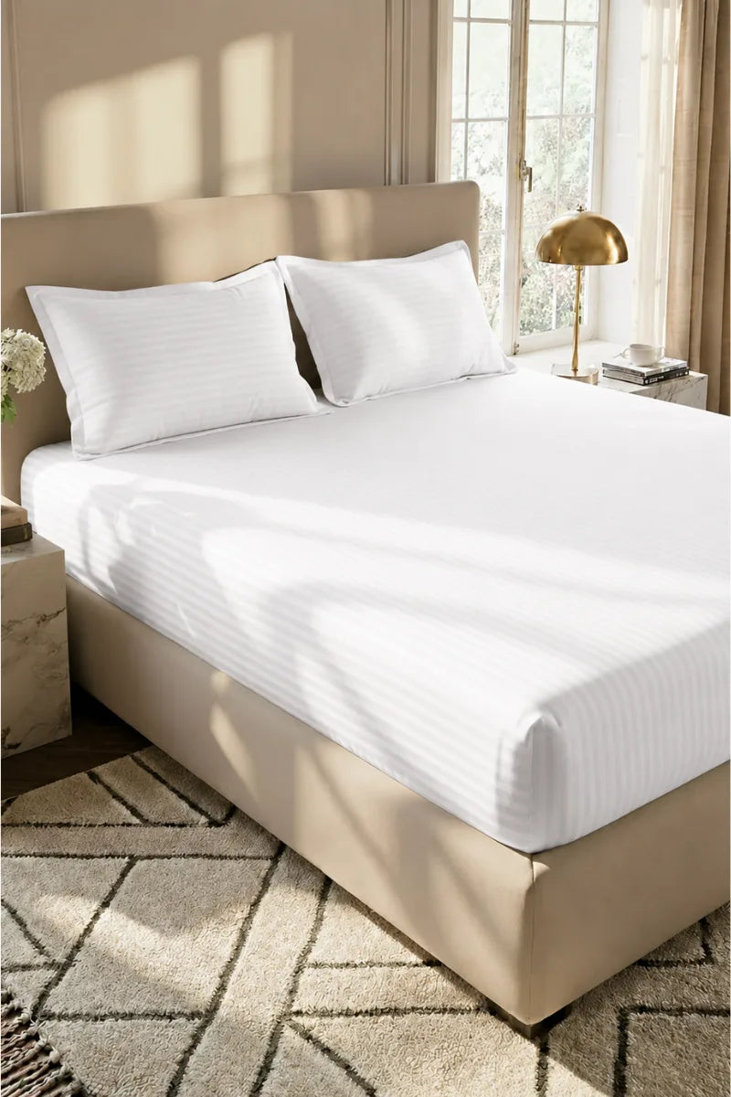 Bright White Stripe Fitted Bedsheet - King Size