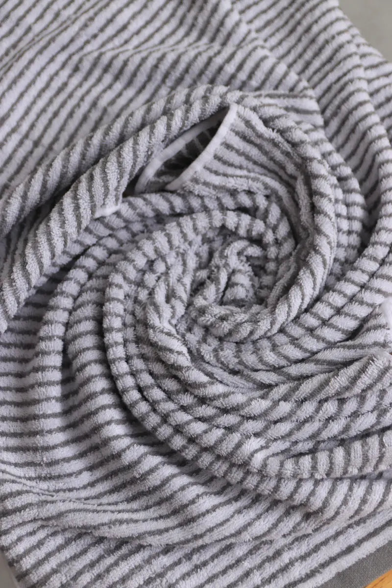 Luxury Cotton Stripe Towel Set – Pack of 2 (Grey & Brown)