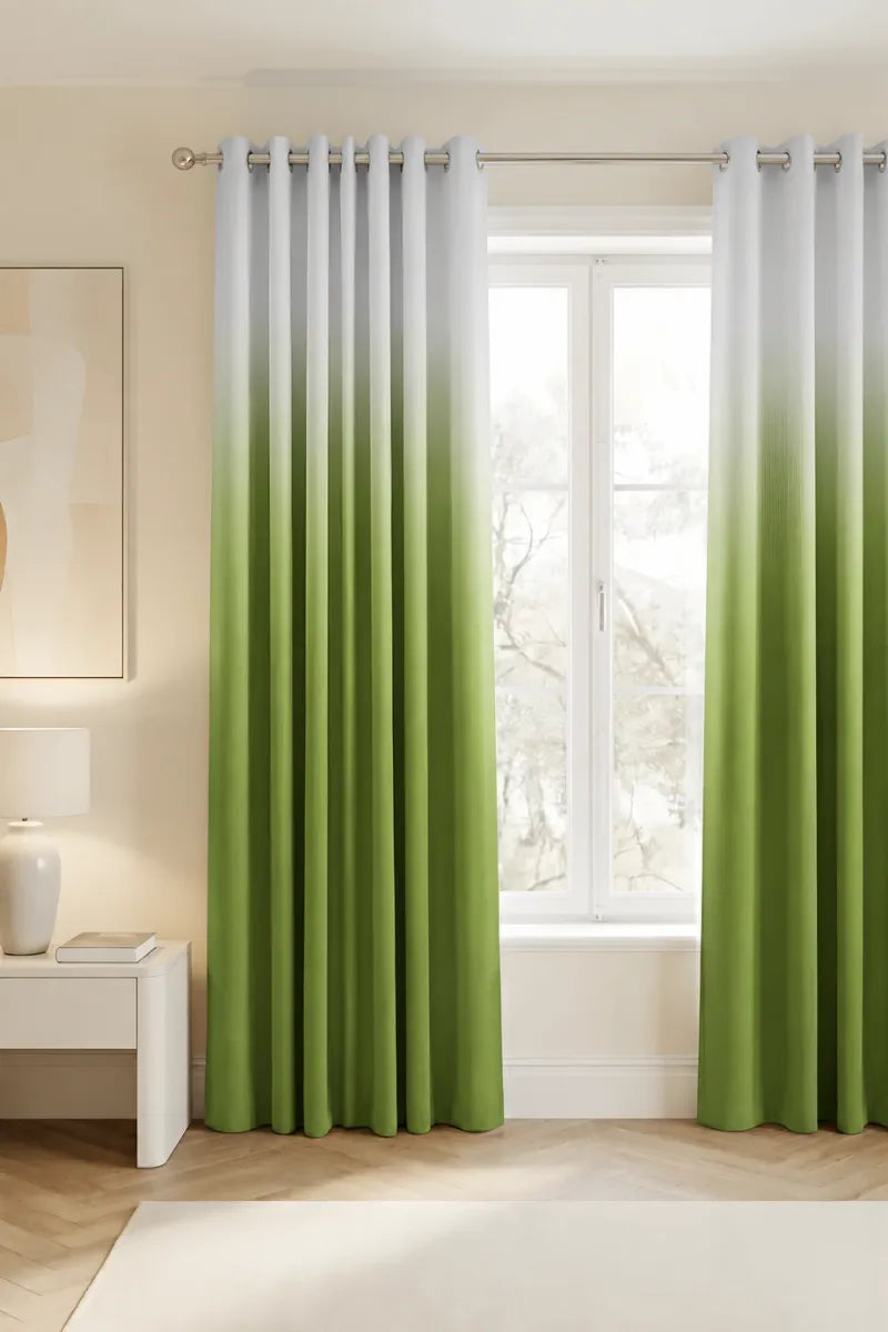 Apple Green (#799A40) Dip-Dye Ombre Velvet Curtains – Set of 2 Panels