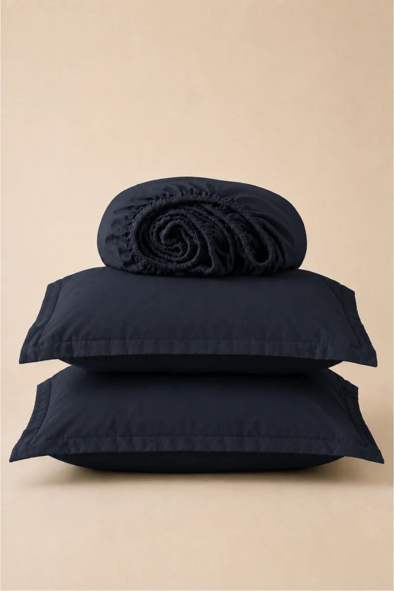 Midnight Navy Solid 3-Piece Bedsheet Set