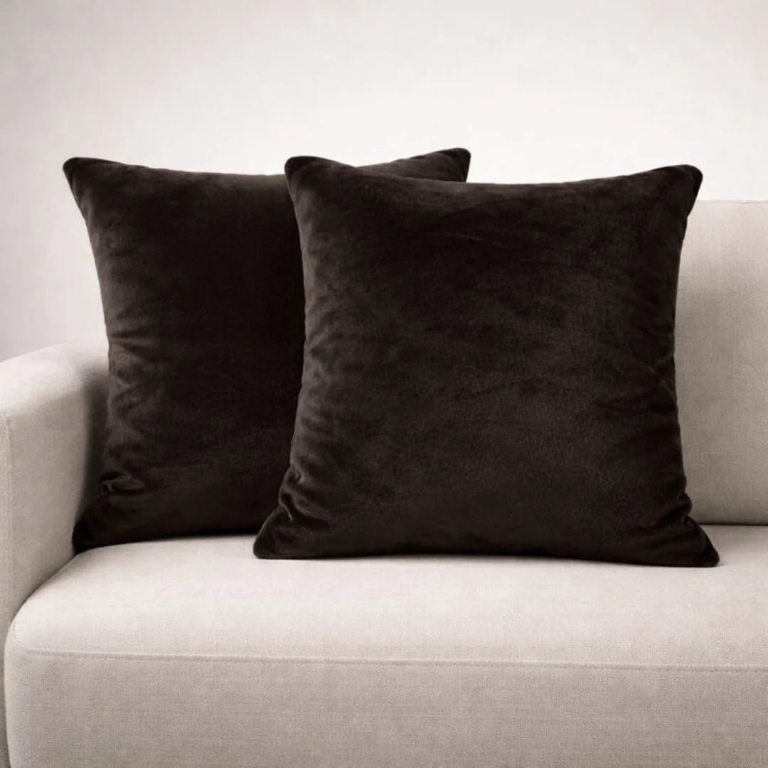 Chocolate Brown Plain Velvet Cushion Set (Pack of 2)