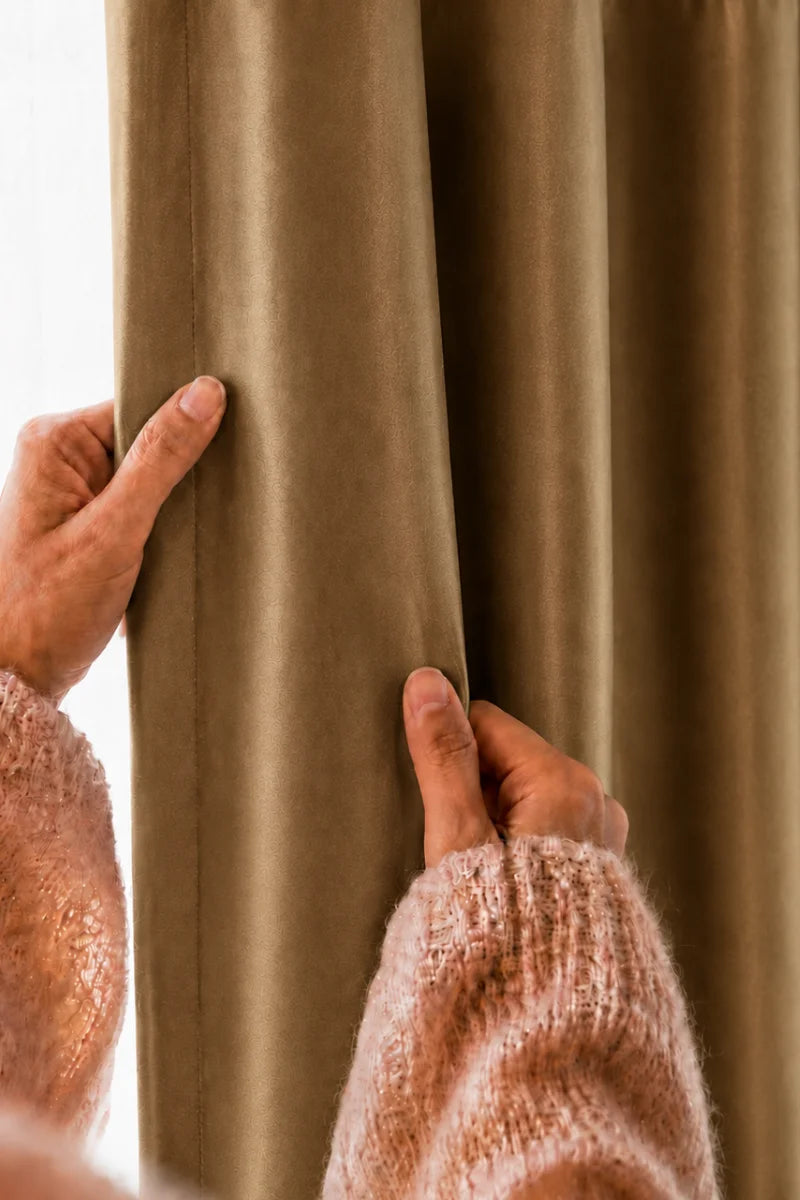 Dull Gold Imperial Border Velvet Curtains - Set of 2 Panels