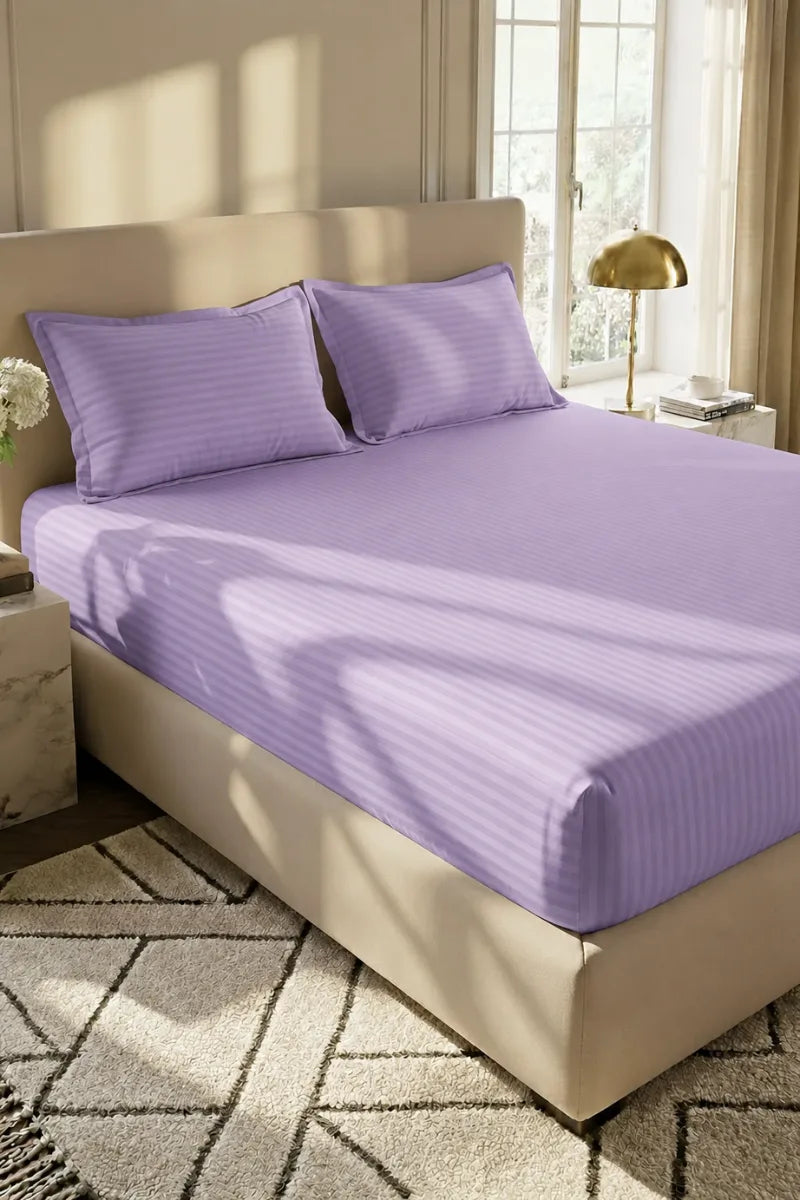 Violet Stripe Fitted Bedsheet - King Size
