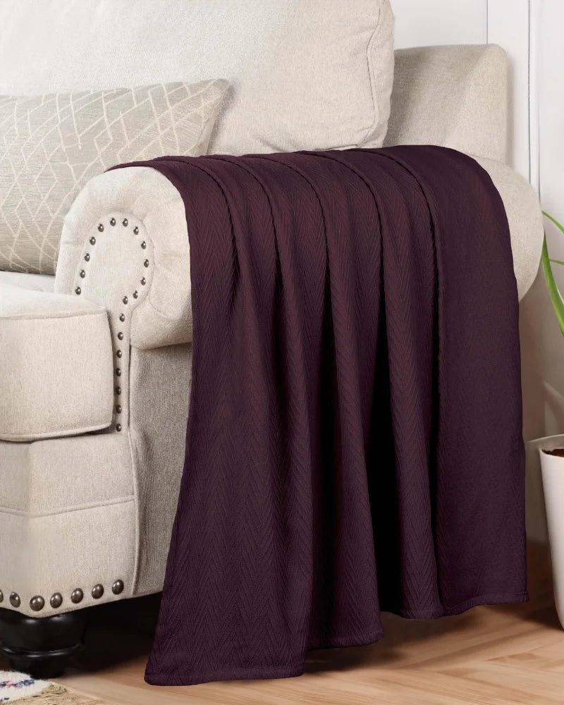 ULTRA SOFT THERMAL BLANKET – Deep Purple (Double Bed 210x240 cm) | 100% Cotton Weave | Four-Season Comfort | 250 GSM