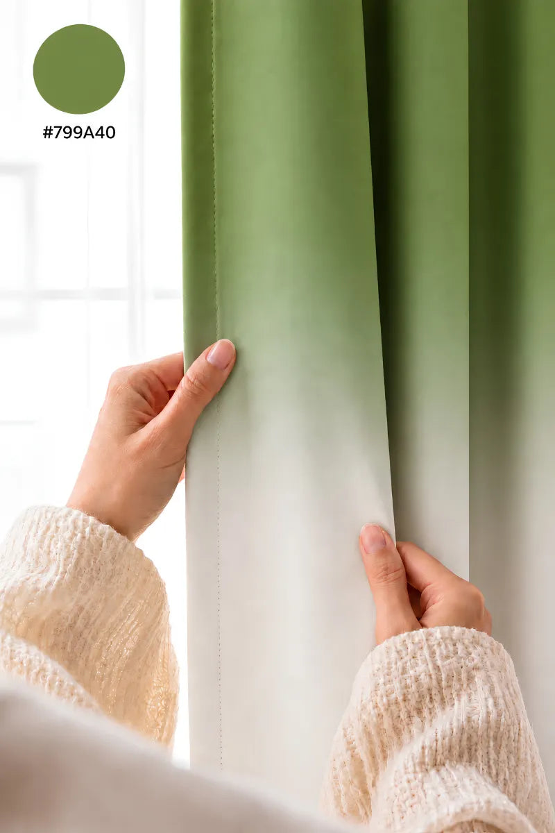 Apple Green (#799A40) Frosted Ombre Velvet Curtains – Set of 2 Panels