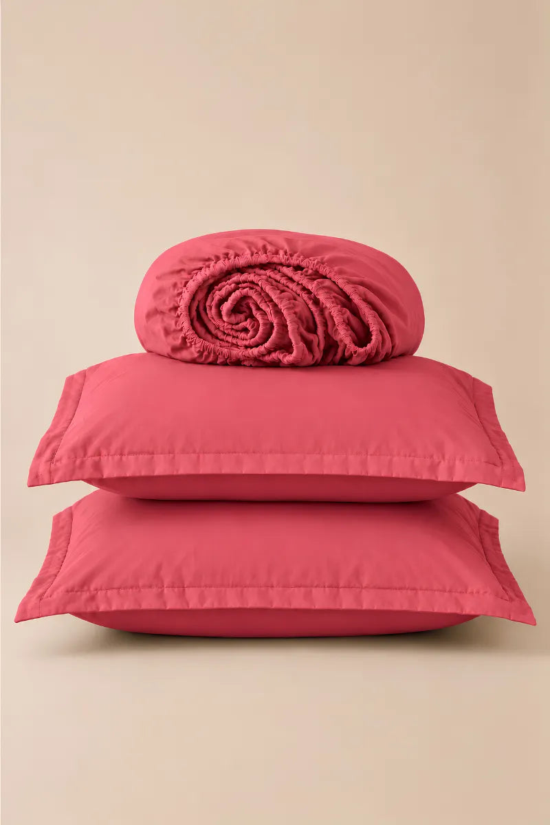 Rose Pink Solid 3-Piece Bedsheet Set