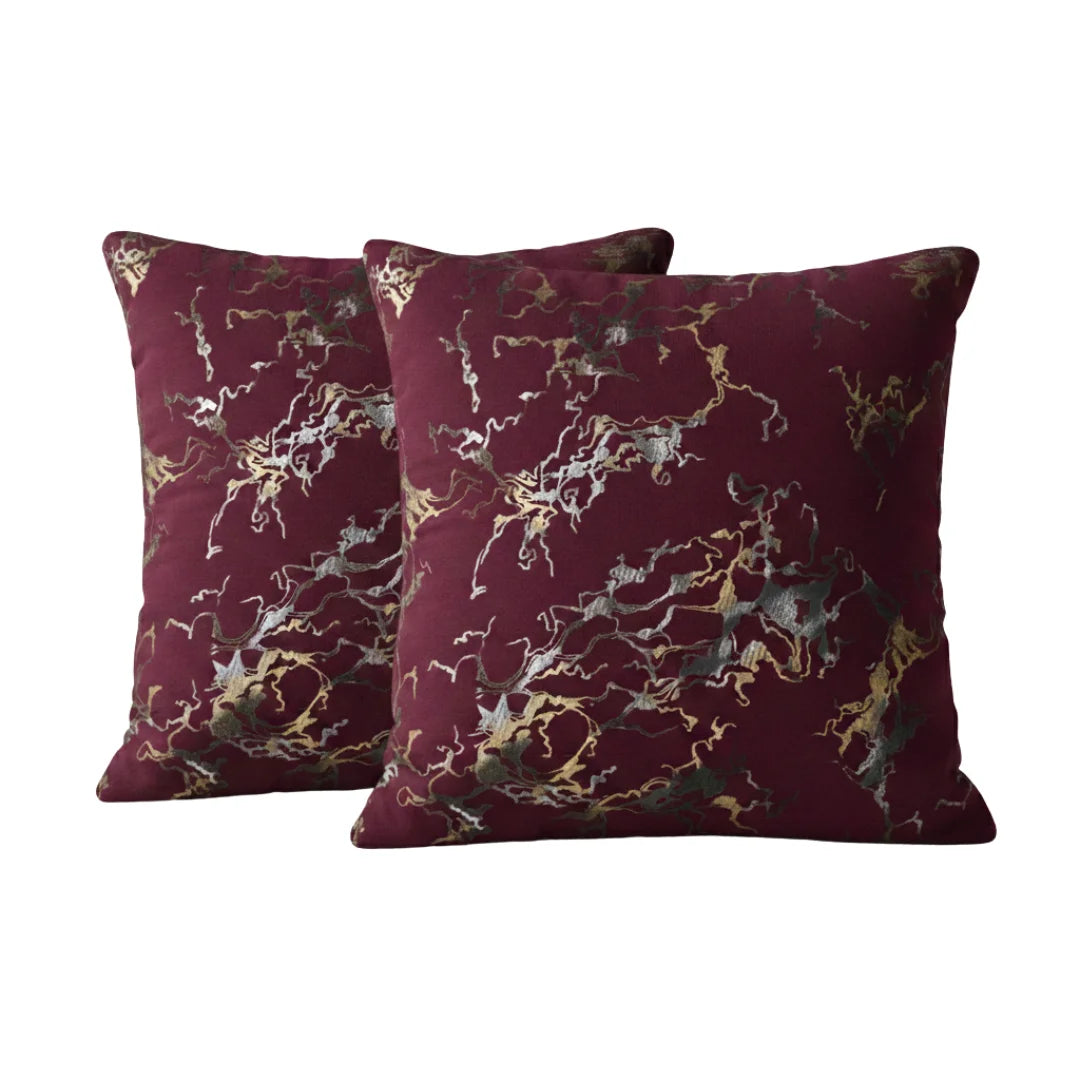 Maroon Marble Velvet Cushion – Premium Texture & Hidden Zip (Pack of 2)